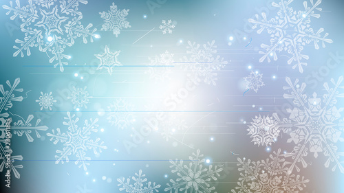 Snowflakes and festive lights - vector background with beautiful snowflakes that merrily shine and shimmer in color space