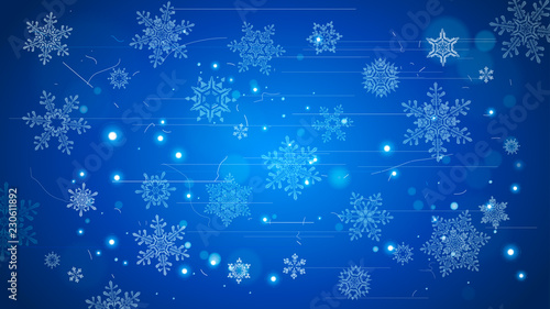 Snowflakes and festive lights - vector background with beautiful snowflakes that merrily shine and shimmer in color space
