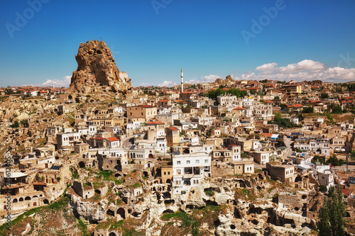 View to Ortahisar cave fortress, popular tourist attraction in Cappadocia, Turkey © e_polischuk