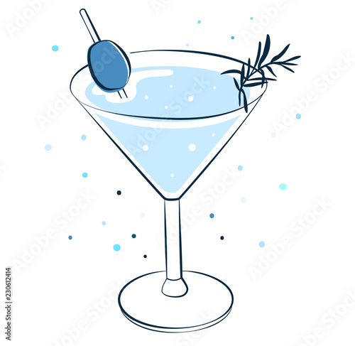 Christmas martini cocktail party illustration - isolated, editable vector graphic 