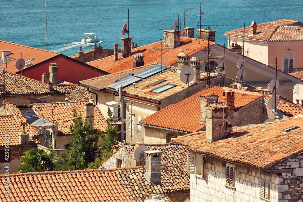 Roofs of old european town by the sea, historic quarters