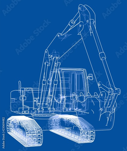 Excavator concept outline. Vector