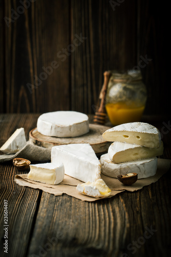 Camembert cheese with honey and nuts