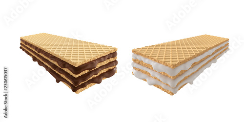 Set of crispy wafers with chocolate and milk, wafer design element.