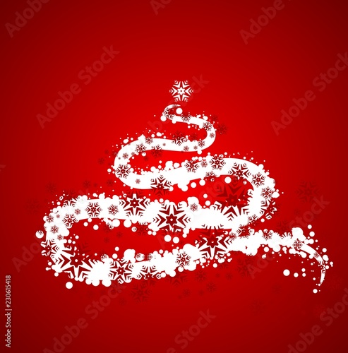 modern red card with white christmas tree