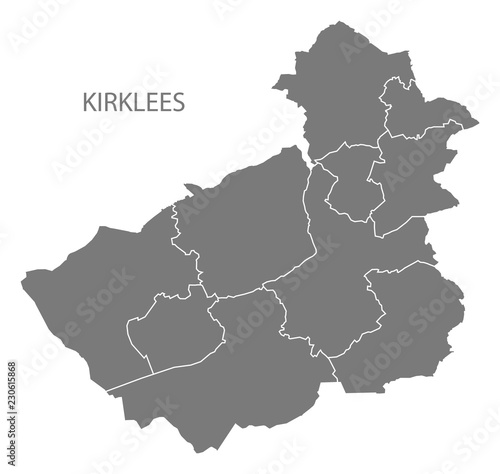 Kirklees metropolitan borough map with areas grey illustration silhouette shape