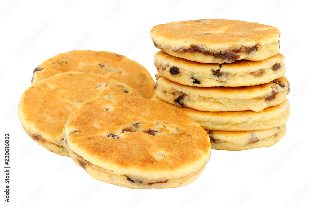 Traditional fruit Welsh cakes isolated on a white background Traditional fruit Welsh cakes isolated on a white background