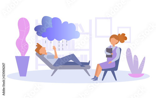 Session with a psychotherapist Vector. Cartoon. Isolated art on white background. Flat