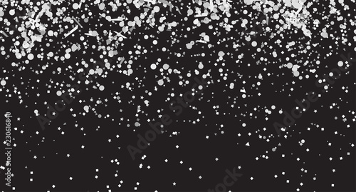 Confetti on isolated dark background. Luxury texture. Festive backdrop with glitters. Pattern for polygraphy, posters, banners and textiles. Doodle for business. Black and white illustration