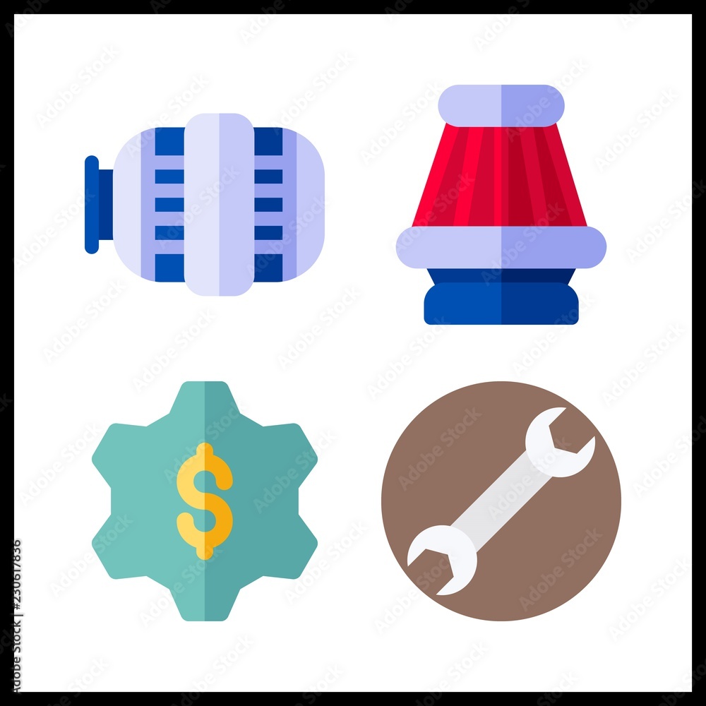 mechanic icon. gear and motor vector icons in mechanic set. Use this illustration for mechanic works.