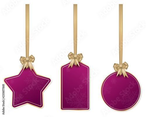 Set of hanging purple christmas price tags