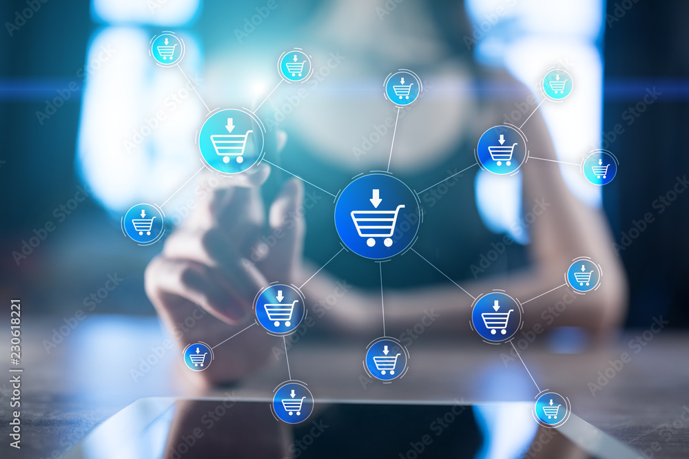 E-commerce, Online shopping, internet business concept on virtual screen. E-commerce, Online shopping, internet business concept on virtual screen.