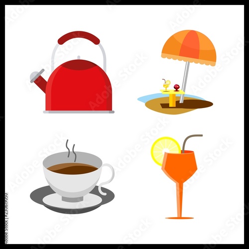 4 beverage icon. Vector illustration beverage set. summer cafe and kettle icons for beverage works