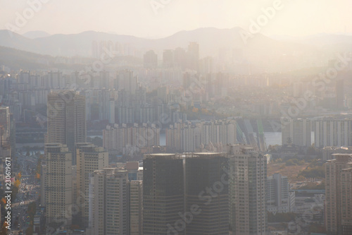 Seoul urban city skyline while sunset.