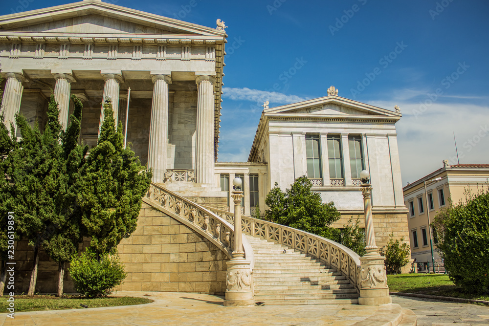 beautiful Greek ancient palace architecture facade with marble spiral stairs and front side of buildings