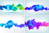 Faceted 3d crystal colorful shape, banner, horizontal orientation. Low poly