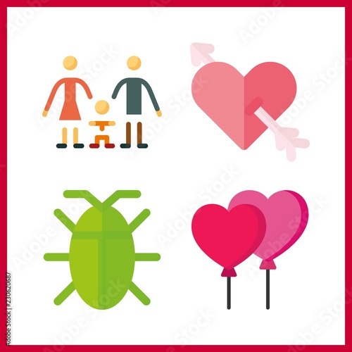 4 fly icon. Vector illustration fly set. cupid and cockroach icons for fly works