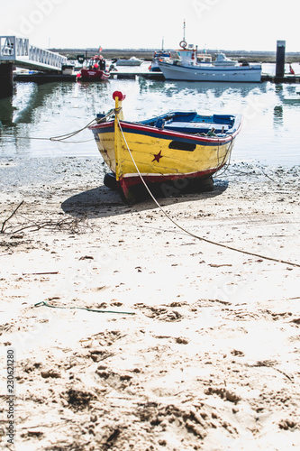 Old fishing boat at the seaside in the harbour in Santa Luzia  Tavira  Portugal