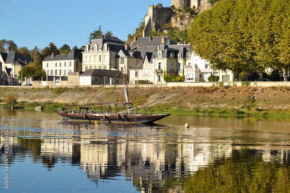 Fototapeta premium Toue sur la Vienne à Chinon