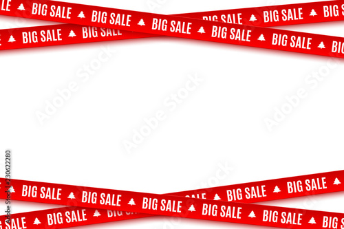 Red ribbons for christmas sale isolated on white background. Stripes for your design. Big sale. Graphic elements. Vector illustration