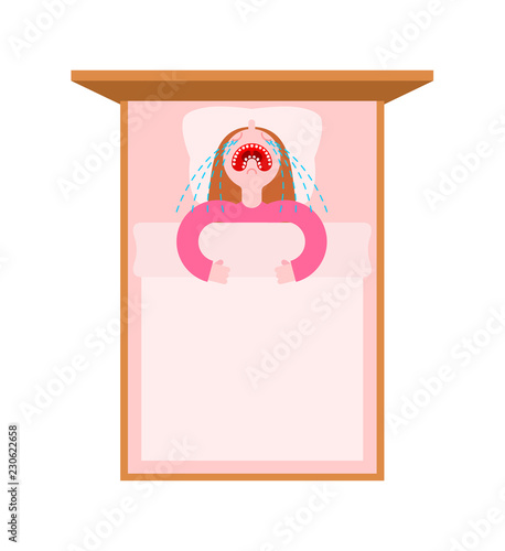 Little girl crying in bed. Baby capricious sleep