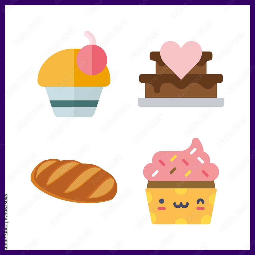 4 bakery icon. Vector illustration bakery set. wedding cake and cupcake icons for bakery works 4 bakery icon. Vector illustration bakery set. wedding cake and cupcake icons for bakery works
