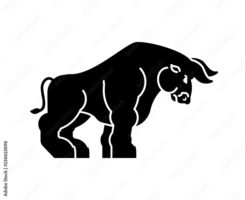 Bull black strong isolated. Big power buffalo
