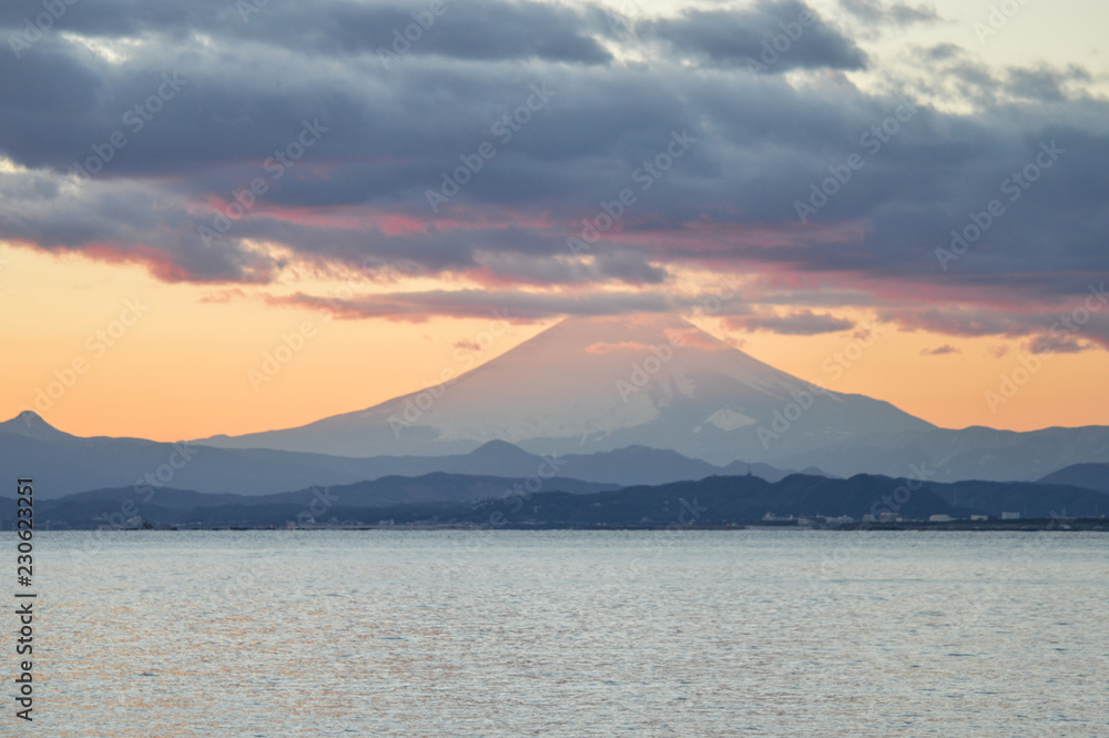scenic view of mount fuji at sunset