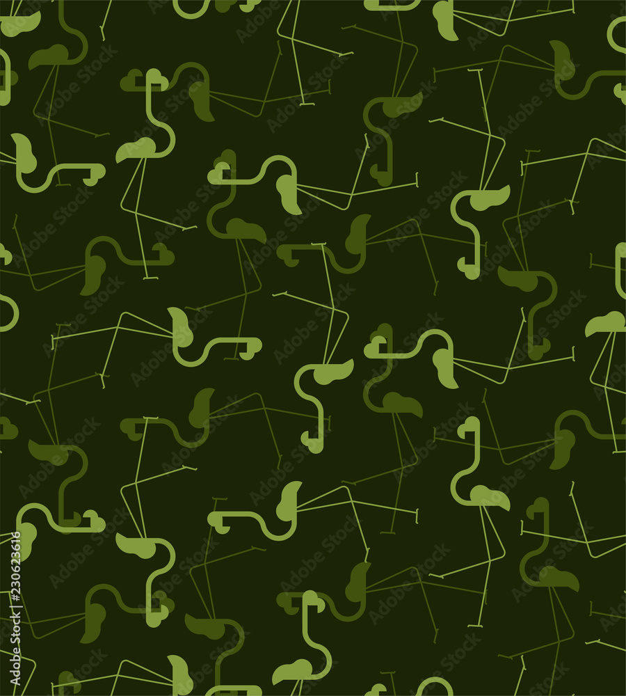 Flamingo Army pattern seamless. Military background. Protective green texture