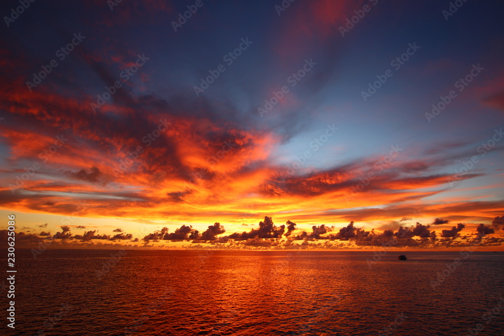 Romantic sunset over the ocean
