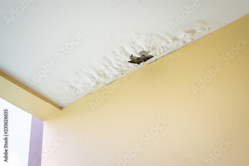 Damaged ceiling from water leak in rainy season