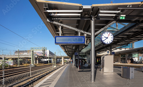 Canvas Print Red train, Friedrich Strasse Rail station in Berlin Germany