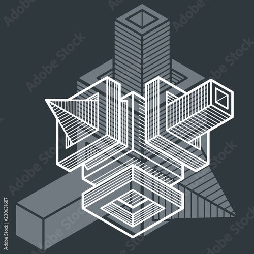 Engineering three-dimensional construction, abstract vector trigonometric shape.