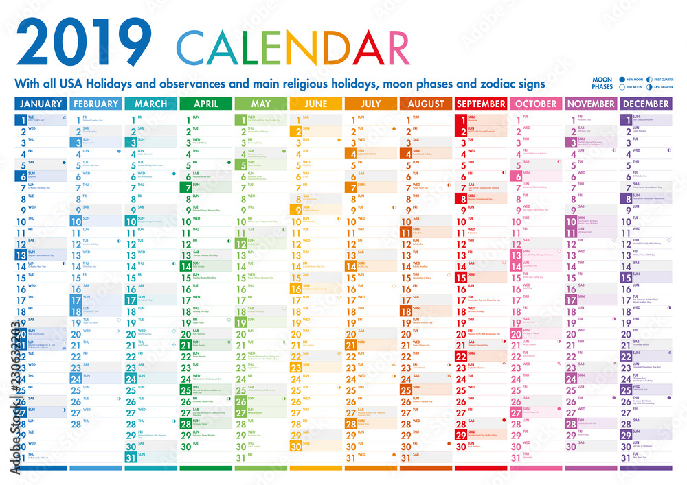Colorful Calendar with US Holidays - obrazy, fototapety, plakaty 