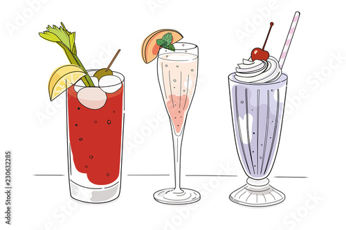 Hand drawn brunch Drinks -  isolated vector illustration 