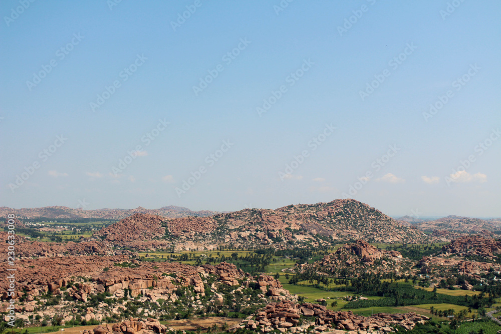 The landscape scenery of Hampi, viewed from Anjana mountain or Hanuman Temple