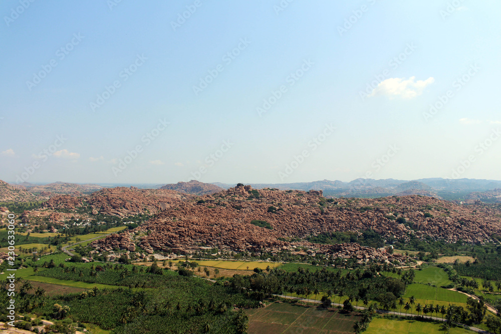 The landscape scenery of Hampi, viewed from Anjana mountain or Hanuman Temple