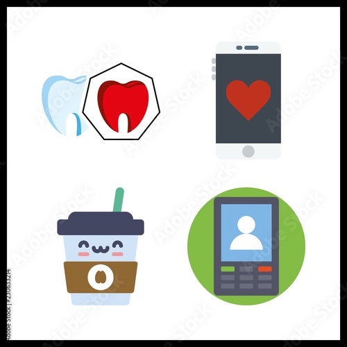 4 cafe icon. Vector illustration cafe set. spoiled tooth and smartphone icons for cafe works