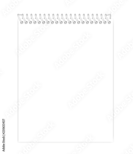 Wire bound empty white note book letter paper format vector template
