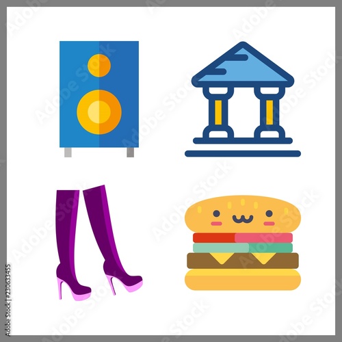 4 american icon. Vector illustration american set. hamburger and boot icons for american works