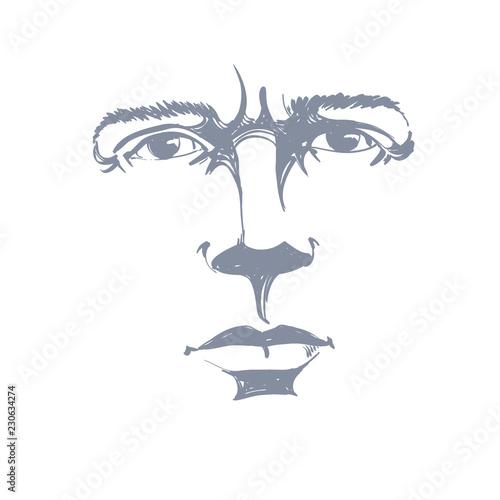 Vector art drawing, portrait of man blaming somebody, this is no good. Facial expressions, people emotions. Hand-drawn mask with face expressions.