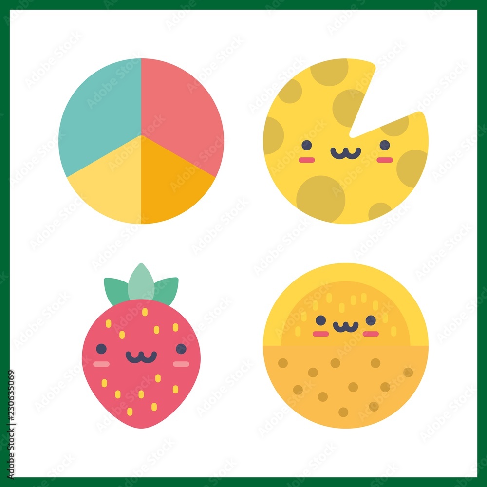 4 piece icon. Vector illustration piece set. cheese and melon icons for piece works