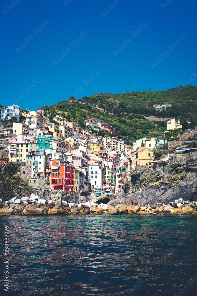 Scenic view of colorful village Riomaggiore.