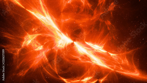 Fiery glowing high energy plasma field in space