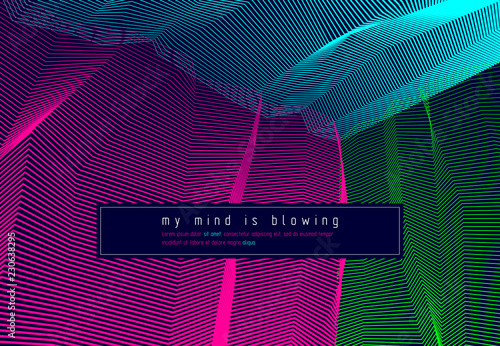 Vector illusive surreal art background for design like a hallucination drug trip surrealism, linear 3d trend. Fantastic psychedelic trendy modern op art, optical dimensional illusion.