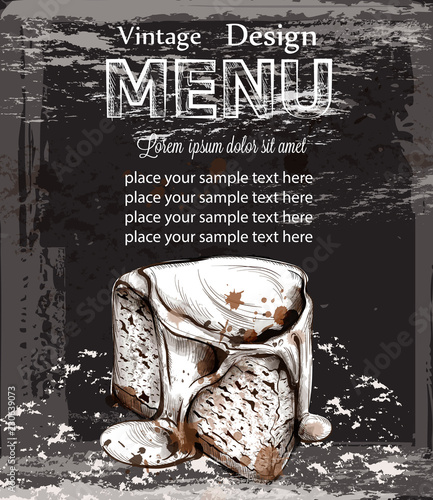Menu card template cheesecake Vector. Fresh sweets design line arts