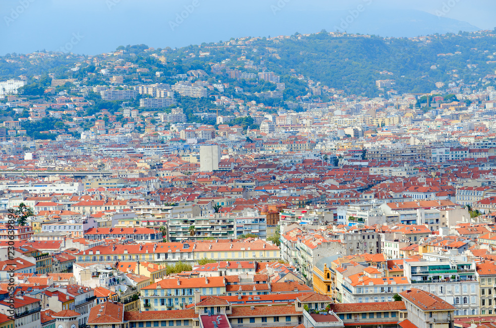 Scenic panoramic view from above of Nice, France