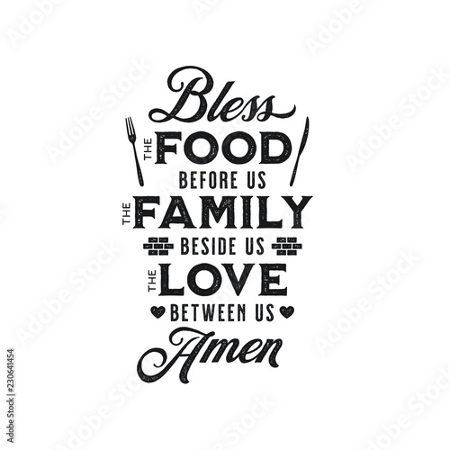 Bless the food kitchen typography. Vector vintage illustration.