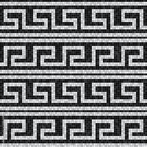 stylized waves black and white mosaic seamless pattern in antique roman style