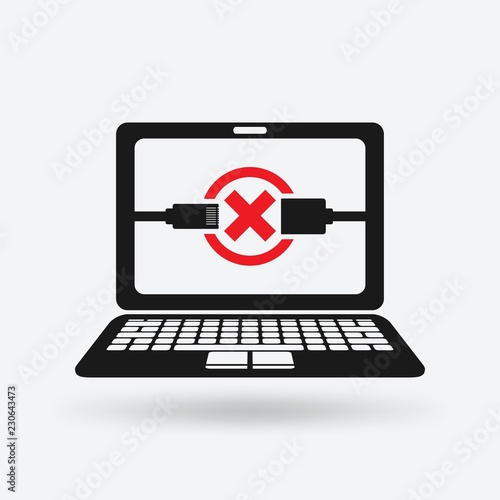 disconnect error symbol on screen of laptop